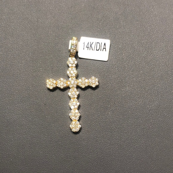 14k yellow gold diamond cross - Picture 2 of 8